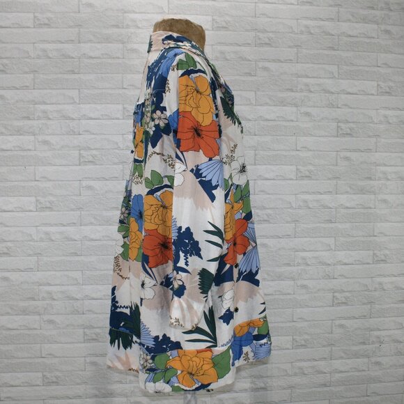Shacket Wrap Shirt Jacket Floral Asymmetrical Unique Tropical Blue 2XL - Picture 6 of 14